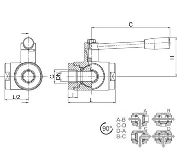 3 way ball valves dimension