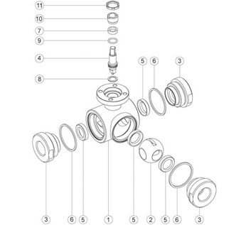 Ball Valve 4 Seals with T Port Dimension Diagram