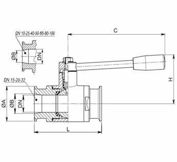 2 piece ball valves dimension