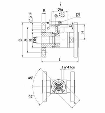 FLANGE ACTUATOR FLANGE END BALL VALVES DIMENSION DIAGRAM