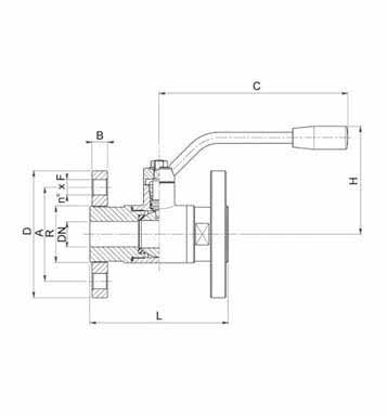 Lever Flange End Ball Valves Dimension Diagram
